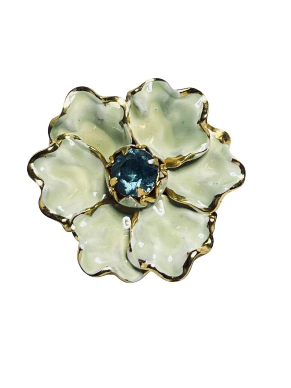 Gold Tone, Blue Rhinestone And Green Enamel Flower Clip On Earrings (6080) - Picture 2 of 6